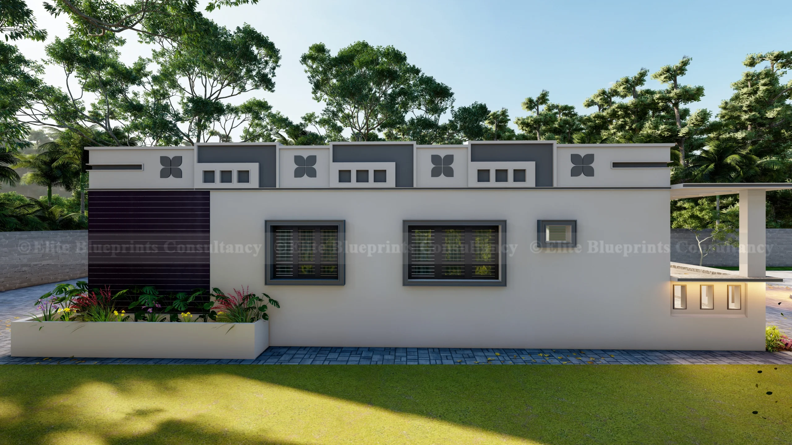 Exterior view of a residential bungalow at Alipurduar, West Bengal.